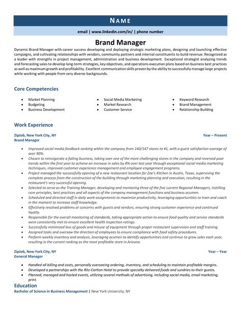 Brand Manager Resume Example & GuideYour complete guide on how to write a resume: a professional resume example, expert advice, and an ATS-friendly resume template. Brand Manager Job, Brand Manager Aesthetic, Resume Project Manager, Brand Manager Resume, Event Manager Resume, Retail Manager Resume, Marketing Manager Resume, Persuasive Essay Topics, Qualifications For Resume