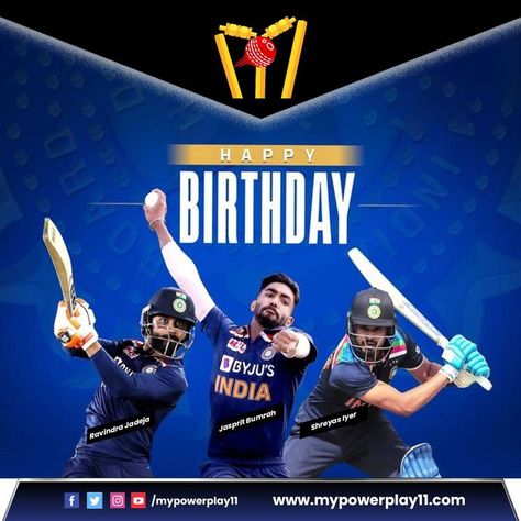 Happy Birthday to all 3 #legends of Cricket..! We Congratulate you on your day..! #bestbowler Jasprit Bumrah #talentedbatsman Shreyas Iyer #NO1ALLROUNDER Ravindra Jadeja You all 3 are is like Backbone of Indian Cricket Team..! #ShreyasIyer #RavindraJadeja #Bumrah #indiancricket #indiancricketteam #IndianCricketer #indiancricketfans #mypowerplay11 Happy Birthday B, Shreyas Iyer, Jasprit Bumrah, Indian Cricket Team, Team India, Ravindra Jadeja, Indian Cricket, Fantasy Sports, Contest Winning