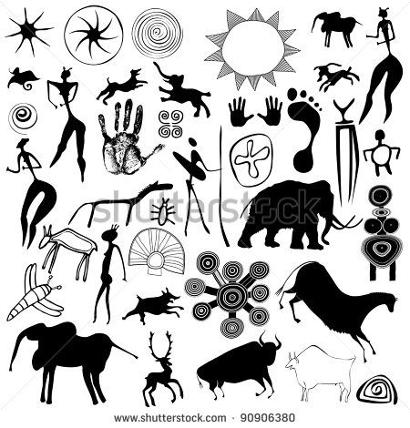 Various drawings - primitive art - cave paintings - vector - stock vector Petroglyphs Art, Prehistoric Cave Paintings, Stone Age Art, Cave Painting, Cave Drawings, Primitive Art, Prehistoric Art, Art Ancien, Cave Paintings