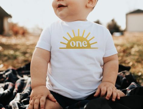 One In The Sun, Sunshine First Birthday, Sun Birthday, Boys First Birthday Party Ideas, First Trip Around The Sun, Sunshine Birthday, First Birthday Shirts, Birthday Kids, Sun Shirt