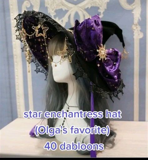 Witch hat purple black stars Star Witch Hat, Witch Outfit Purple, Purple Haired Witch, Purple Witch Outfit, Fantasy Ocs, Witch Aesthetic Outfit, Cutecore Clothes, Purple Witch Hat, Fairy Costume Diy