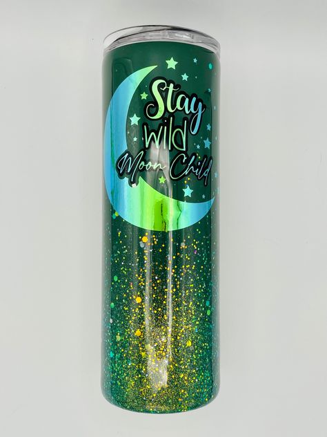 Green Glitter Tumbler Ideas, Glitter Tumbler Ideas, Green Glitter Tumbler, Cricut Tumblers, Epoxy Projects, Irish Spring, Epoxy Tumblers, Glitter Tumbler Cups, Stay Wild Moon Child