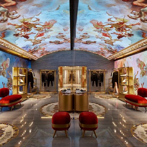 Dezeen's top 10 shop interiors of 2019 Dolce Gabbana Store, Neon Sculpture, Store Interiors, Boutique Interior, Glass Floor, Green Interiors, Shop Interiors, Dolce E Gabbana, Stone Flooring