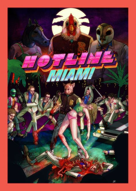 HotlineMiamiRingaDing Art Adopts, 80s Illustration, Miami Wallpaper, Miami Posters, Hotline Miami, Gaming Industry, Video Game Posters, Hp Lovecraft, New Retro Wave