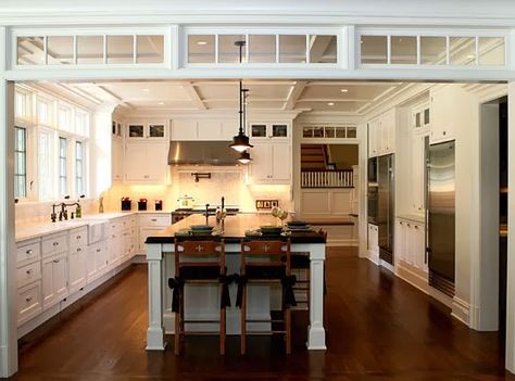 Farmhouse Interior Trim, Interior Railings, Above Kitchen Cabinets, Dream Kitchens Design, Interior Windows, Transom Windows, Southern Homes, Farmhouse Interior, Windows Exterior