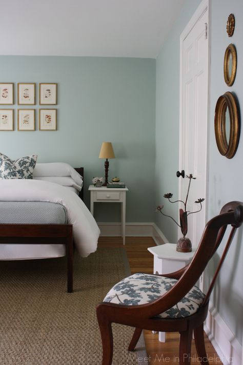 guest bedroom by Meet Me in Philadelphia blog, painted in "Palladian Blue" by Benjamin Moore Palladian Blue, Blue Walls, Benjamin Moore, Our House, Guest Bedroom, Philadelphia, Bedroom, Wall, Blue