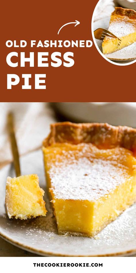 This chess pie is the perfect pie for any occasion! A buttery, rich, and sweet custard filling is baked to perfection in a flaky pie crust. Millionaire Pie Recipe, Lemon Chess Pie, Chess Pie Recipe, Sweet Custard, Pie Bar Recipes, Chess Pie, Cookie Rookie, Easy Pie Recipes, Best Pie