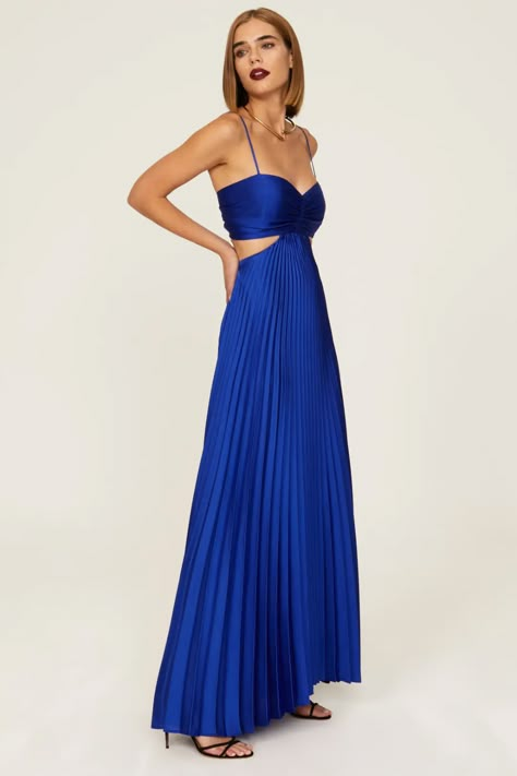 Zulay Gown by DELFI Collective for $75 | Rent the Runway Aline Bridesmaid Dress Long, Blue Maxi Dress Formal, Long Pleated Dress, Loose Prom Dresses, Pleated Formal Dress, Ruffle Formal Dress, Formal Maxi Dresses, Mamma Mia Inspired Prom Dress, Revolve Prom Dress