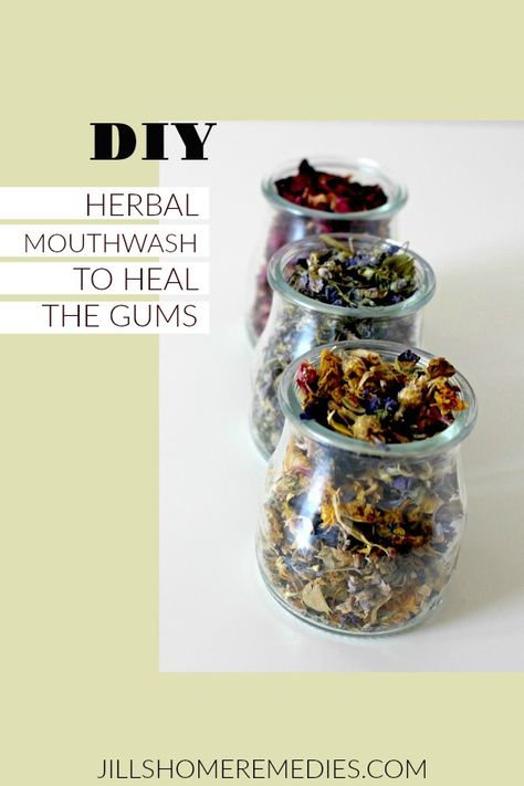 Learn how to make an easy herbal mouthwash to heal the gums after dental work or injury! Herbal Mouthwash, Healing Cavities, Remedy For Cold, Natural Add Remedies, Remedies For Inflammation, Natural Remedies For Sore Throat, Inflammation Remedies, Cramp Relief, All Natural Home