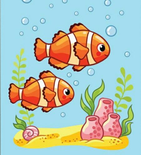 Sea Fish Drawing Ocean, Underwater Drawing Easy, Underwater Drawing For Kids, Cute Sea Animals Drawing, Fish Drawing For Kids, Underwater Drawing, Underwater Cartoon, Cartoon Sea Animals, Drawing Scenery