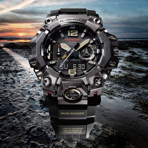 G-Shock Mudmaster GWG-B1000 adds Bluetooth, indicator hands (for altimeter, barometer, bearing, and battery level), sunrise & sunset time G Shock Mudman, G Shock Mudmaster, Timepiece Design, F Men, Structured Water, Altimeter, Mens Watches Black, G Shock Watches, Richard Mille