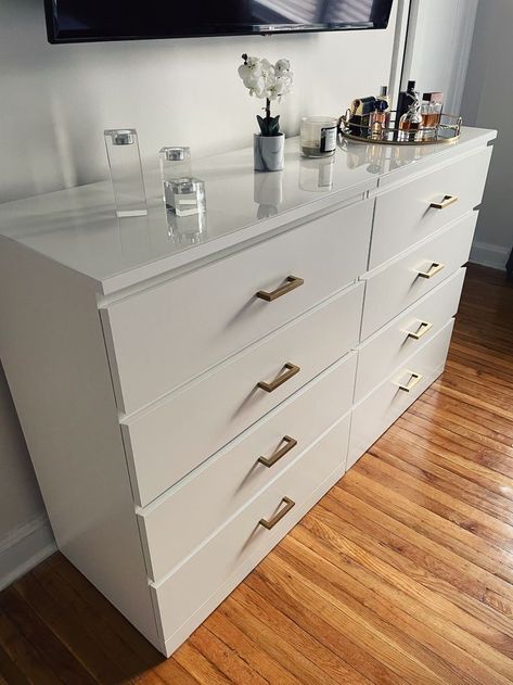 Malm Dresser Decor, Bedroom Dresser Ideas, Ikea Malm Dresser Hack, Malm Dresser Hack, Ikea Malm Drawers, Malm Hack, Ikea Bedroom Furniture, Ikea Dresser Makeover, Ikea Dresser Hack