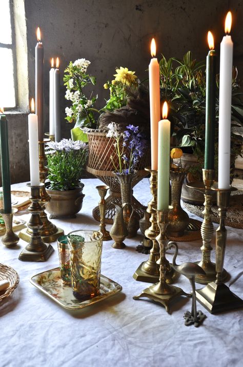 Mood Wedding, Candle Sticks Wedding, Eclectic Wedding, Vintage Brass Candlesticks, Vintage Decoration, Jw Marriott, Wedding Table Decor, Brass Candlesticks, Wedding Mood Board