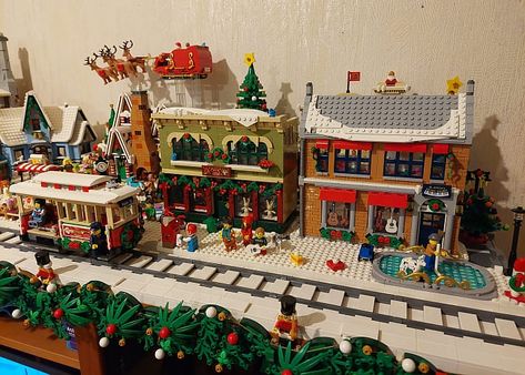 More LEGO Winter Village Dioramas & Display Ideas Lego Holiday Village Display Ideas, Lego Holiday Village, Christmas Lego Display, Lego Village Ideas, Lego Winter Village Ideas, Lego Winter Village Display, Lego Christmas Village Display Ideas, Lego Christmas Village Display, Christmas Village Under Tree