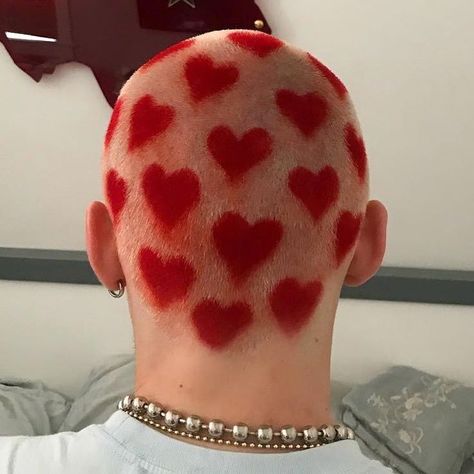 heart head 2019 Aesthetic, Shaved Head Designs, Buzzed Hair, Shaved Hair Designs, Shave My Head, Shaved Head, Dye My Hair, Red Hearts, Shaved Hair