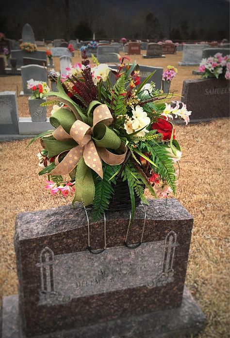 Headstone Saddle, Cemetery Flowers, Grave Decorations, #everythingelse #religious @EtsyMktgTool #springcemetery #memorialsaddle #gravesaddle Saddle For Headstone, Gravestone Ideas, Saddle Arrangements, Headstone Arrangements, Diy Cemetery, Cemetary Decorations, Headstones Decorations, Cemetery Arrangements, Gravesite Decorations