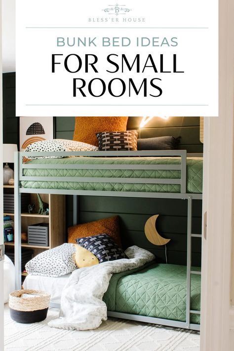 Kids Rooms Bunk Beds, Bunk Bed Nursery, Bunk Bed Arrangement Ideas, Small Bedroom Sharing Ideas, Fun Bunk Bed Ideas, Boys Room Bunk Beds Small Bedrooms, Full Over Full Bunk Beds Small Spaces, Bunk Bed Alternative Small Rooms, Custom Bunk Beds For Boys