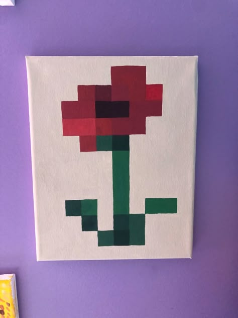 Cute Minecraft Paintings, Small Rectangle Canvas Painting Ideas, Płótno Aesthetic, Minecraft Flower Painting, Minecraft Painting Ideas On Canvas, Minecraft Canvas Painting, Dsmp Drawings, Square Canvas Painting Ideas, Minecraft Painting