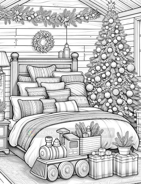 Step into a world of festive warmth with our '50 Christmas House Interior Grayscale Coloring Pages'. This collection invites you to bring to life the cozy and cheerful essence of Christmas through beautifully detailed interior scenes. Each page is a celebration of the holiday spirit, featuring charming rooms adorned with Christmas decorations, inviting fireplaces, and heartwarming family settings. Designed for adults who love the holiday season and the joy of coloring, these grayscale pages offe Christmas House Interior, Colouring Sheets For Adults, Coloring Pages For Grown Ups, House Colouring Pages, Pumpkin Coloring Pages, Grayscale Coloring Pages, Adult Coloring Designs, Christmas Coloring Books, Detailed Coloring Pages