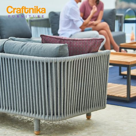 Crafted for comfort and built to last, our trending outdoor rope sofa is the perfect addition to your patio retreat. ✨ Sink into plush cushions and enjoy the natural beauty of all-weather rope that transitions seamlessly from poolside to porch. Upgrade your outdoor oasis and create lasting memories with Craftnika Furniture. #outdoorfurniture #summervibes #ropefurniture #patiogoals #gardendecor #instafurniture #outdoorliving #gurugramhomes #gurgaondecor Sofa Area Externa, Large Sectional, Outdoor Loveseat, Comfortable Furniture, Indoor Chairs, Garden Sofa, Grey Cushions, Linnet, Lounge Furniture