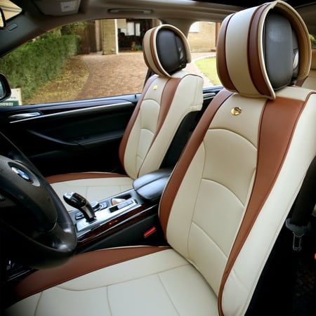 Top quality faux leather backed with thick, high-density foam to create top resilience that holds the shape of the cover and keeps it from flattening out. It is soft to the touch and durable. As one of our most popular items, youll never be left disappointed. Size: 2 Front Seats.  Color: Beige. Jeep Seat Covers, Automotive Seat Covers, Cool Car Accessories, Luxury Car Interior, Car Accessories For Girls, Leather Car Seat Covers, Leather Car Seats, Leather Seat Covers, Car Seat Cover Sets