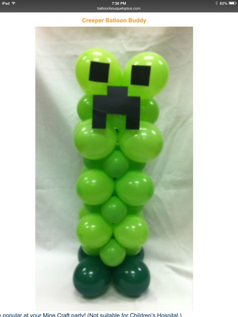 Minecraft balloon buddy. Www.balloonbouquetsplus.com Minecraft Balloon Columns, Minecraft Balloon Ideas, Minecraft Balloons, Diy Minecraft Birthday Party, Minecraft Bday, Balloon Pillars, Balloon Ceiling, Baby Party Decorations, Birthday Party Props