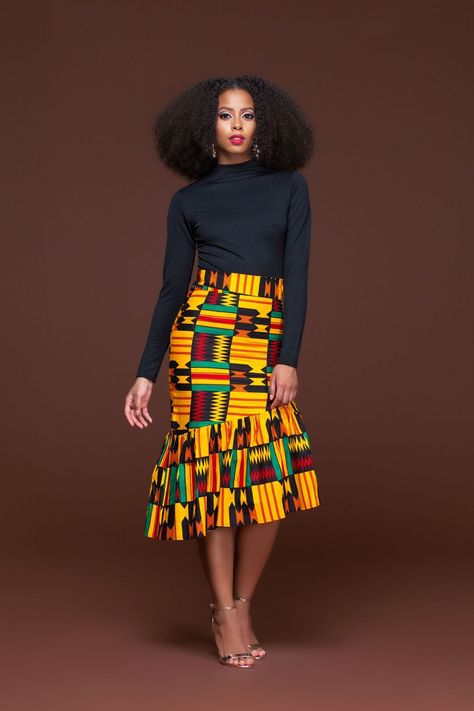 African Print Ren Pencil Skirt| Grass-fields| perfect for any occasion Kente Skirt, African Wear For Ladies, Ankara Skirt Styles, Africa Fashion Style, Uniform Ideas, Hair Extensions Clip, Extensions Clip In, Real Hair Extensions, African Fashion Designers