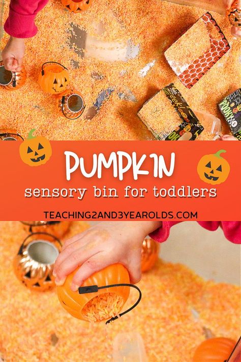 Put together a simple pumpkin sensory table using dyed rice and small pumpkins. A fun way to work on fine motor skills during the fall! #toddlers #preschool #pumpkins #fall #autumn #sensory #teaching2and3yearolds Preschool Pumpkins, Pumpkin Sensory, Kindergarten Pumpkin, Dyed Rice, Pumpkins Kindergarten, Wilton Icing, Pumpkin Unit, Pumpkin Activities, Time Planner