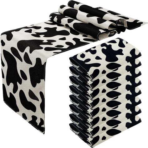 Linen Cow Print Table Runner Farm Black and White Cowhide Tablecloth Cow Print Table Cloths for Parties Western Barnyard Cowboy Themed Birthday Home Kitchen Table Decorations, 13 x 72 in (8) Sweet 16 Decorations Western, Disco Cowgirl Table Decor, Rodeo Table Decor, Cowboy Table Decorations, Western Backdrop Ideas, Cow Baby Shower Centerpieces, Western Balloon Garland, Western Theme Centerpieces, Western Baby Shower Centerpieces