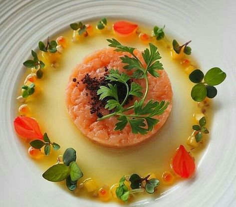 Salmon Tartare Plating, Salmon Tartar, Fancy Plates, Fine Dining Plating, Veg Salad, Salmon Tartare, Gourmet Food Plating, Chef Food, Brunch Menu