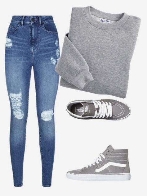 Gray Vans Outfit, Vans Outfit Womens, Dope Swag Outfits, Gray Vans, Outfits Con Jeans, Vans Outfit, Girls Fashion Clothes, Casual Sets, Swag Outfits