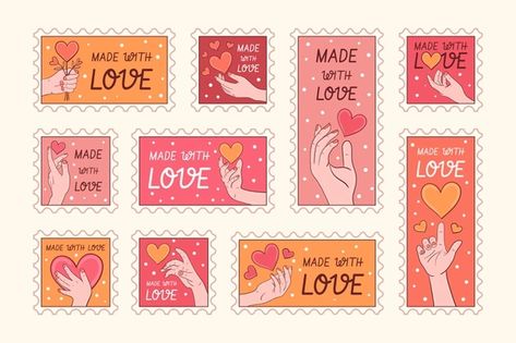 Love Stamps Postage, Stamp Drawing, Valentine Stamps, Rose Sketch, Love Label, Wedding Letters, Love Frames, Letter Stamps, Watercolor Heart