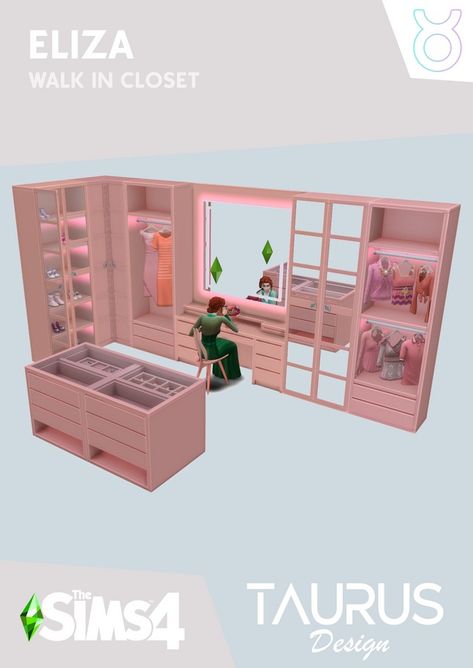 Eliza Walk In Closet | Patreon Ts4 Furniture Cc Clutter, Sims Walk In Closet, Life Drama Mod Sims 4, Ikea Cc Sims 4, Sims 4 Cc Retail Clutter, Sims 4 Murphy Bed Cc, Sims 4 Cc Furniture Clutter Patreon, Sims 4 Glam Furniture Cc, Cute Sims Outfits