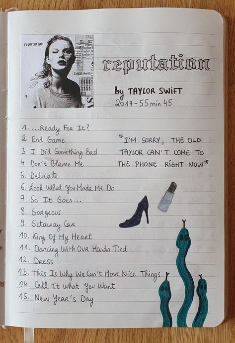 Taylor Swift Journal Entries, Taylor Swift Posters Diy, Taylor Swift Lyrics Journal Ideas, Taylor Swift Album Journal, Reputation Snake Drawing, Taylor Swift Journal Aesthetic, Drawing Diary Ideas, Taylor Swift Aesthetic Journal, Lyric Drawings Taylor Swift