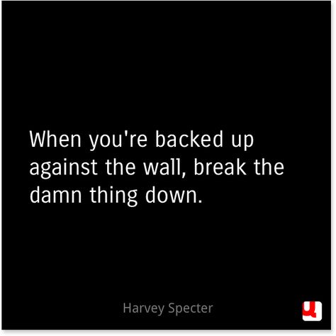 "When you're backed up against the wall, break the damn thing down." Back Against Wall Quotes, Ems Quotes, Suits Quotes, Harvey Specter Quotes, Minion Pictures, Monday Humor, Harvey Specter, Sunday Quotes, Fav Quotes