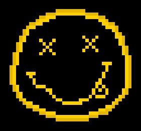 The Smiley Face logo of iconic 90’s grunge rock band “Nirvana”, now given a special 37 x 34 pixel resolution tribute. Look out for a pixelation based on Krist Novoselic soon ! Requested by: http://alduin-the-w0rld-3ater.tumblr.com/ Smiley Face Cross Stitch, Grunge Perler Beads, Band Logo Pixel Art, Band Pixel Art, Grunge Pixel Art, Pixel Art Face, Smiley Face Logo, Krist Novoselic, Pearl Beads Pattern