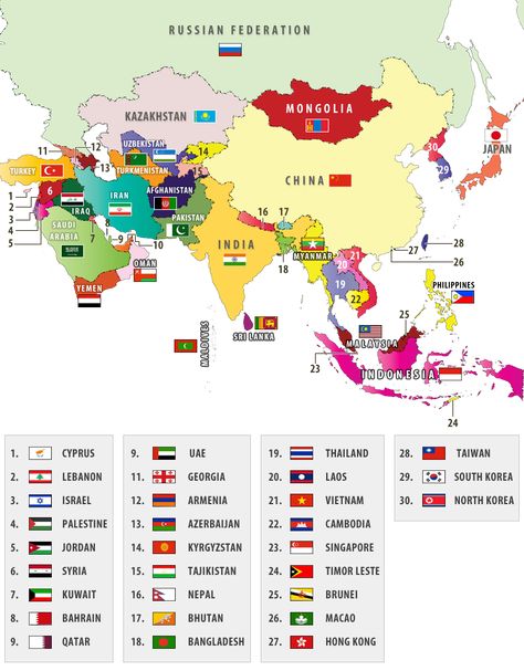 Take a look at this cool visual representation of Asian countries and their flags World Geography Map, Asian Flags, World Country Flags, Map Of Asia, Countries Of Asia, World Map With Countries, Araling Panlipunan, Asia Continent, Countries And Flags