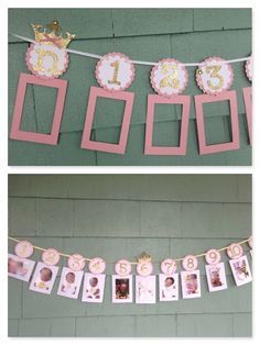 Birthday Picture Banner, 12 Month Photo Banner, Crafts By Month, Diy Birthday Banner, Picture Banner, Birthday Garland, Princess Photo, Princess Theme, Baby Shower Banner