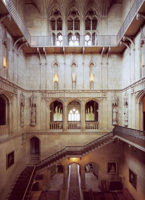 Highclere Castle Gothic Staircase, Ashridge House, Gothic Revival Architecture, Setting Inspiration, Highclere Castle, Gothic Castle, Downton Abby, Stunning Architecture, Romantic Fantasy