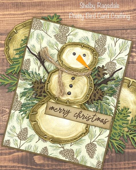 Nature Christmas Cards, Ringed With Nature, Christmas Pine Cones, Wood Snowman, Snowman Cards, Nature Card, Stampin Up Christmas Cards, Stampin Up Christmas, Bird Cards