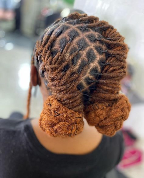 Loc Styles Two Low Buns, Locs Low Bun Styles, Barrel Rolls Locs Women, Long Loc Updo Styles Women, Loc Braids Styles, Low Loc Bun Styles, Loc Barrel Style, Bun Loc Styles, Barrel Roll Locs