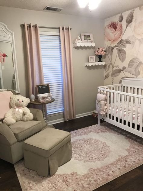 Mauve Nursery Girl, Mauve Baby Nursery, Mauve Nursery, Unisex Nursery Colors, Girl Nursery Colors, Girl Nursery Wallpaper, Girl Nursery Pink, Pale Oak