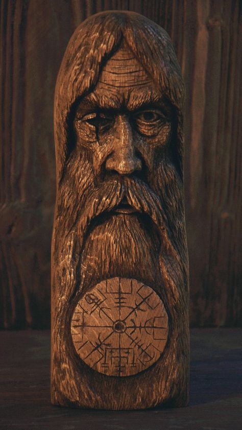 Carved by hand wooden figure of Odin Norse Wood Carving, Norse Carving, Viking Sculpture, Viking Garden, Viking Wood Carving, Viking Shaman, Viking Carving, Odin Art, Norse God Odin