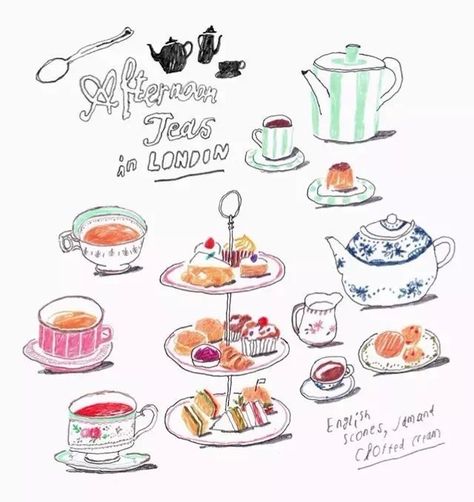 Afternoon tea Tea Time Illustration, Tea Illustration, To Do Planner, Watercolor Food, Coffee Illustration, Illustration Food, Bullet Journal Art, London Instagram, Food Drawing