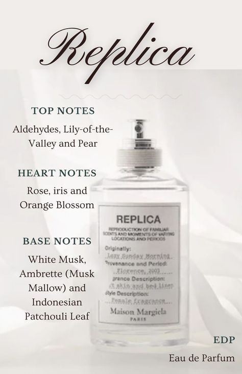 White Rose Perfume, Soft Floral Perfume, White Floral Perfumes, Powdery Perfumes, White Tea Perfume, Margiela Perfume, Maison Margiela Perfume, Cosmetic Science, Replica Lazy Sunday Morning