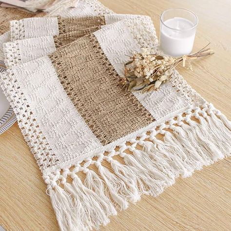 Boho Table Runner for Spring Home Decor 72 Inches Long Farmhouse Rustic Table Runner Cream & Brown Macrame Table Runner with Tassels for Dining Living Room Bedroom Bridal Shower (12x72 Inches) Burlap Table Decorations, Brown Macrame, Boho Dining Room, Thanksgiving Table Runner, Rustic Table Runners, Boho Table Runner, Macrame Table, Farmhouse Table Runners, Boho Table