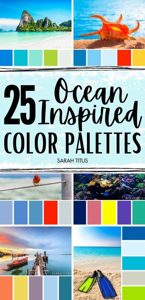 ocean inspired color palettes Beach House Color Palette, Nautical Color Palette, Beach Color Schemes, Colorful Beach House, Coastal Color Palettes, Beachy Color Palette, Ocean Color Palette, Beach Color Palettes, Sarah Titus