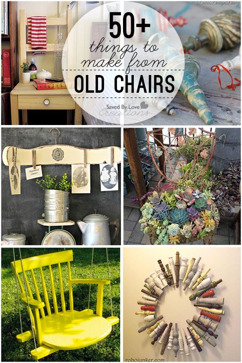 Over 50 Ways to Recycle Broken or Old Chairs @savedbyloves Old Wooden Chairs, Upcycle Chair, Chair Parts, Boho Chair, Ikea Chair, Chair Makeover, Old Chair, Old Chairs, Things To Make