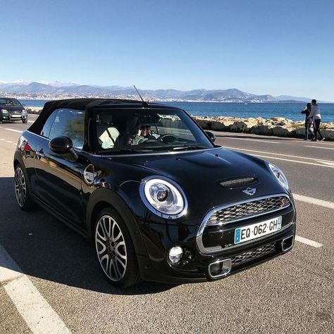 Mini Cabrio Cooper, Black Mini Cooper, Mini Cooper Custom, Mini Cabrio, Prettiest Celebrities, Mini Copper, First Cars, Getaway Car, Car Inspiration