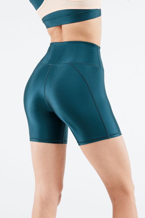 High-Waisted Shine Short 6" - Fabletics Female Activewear, Tall Leggings, Activewear Shorts, Women's Sportswear, Bra Size Charts, Spandex Shorts, Double Take, High Rise Shorts, Bottoms Shorts